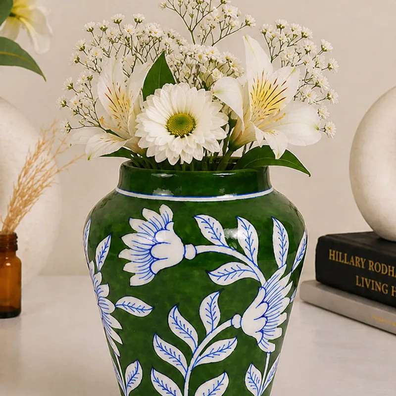 Blue Pottery Handiya Flower Vase — Neerja International (Jaipur blue pottery)