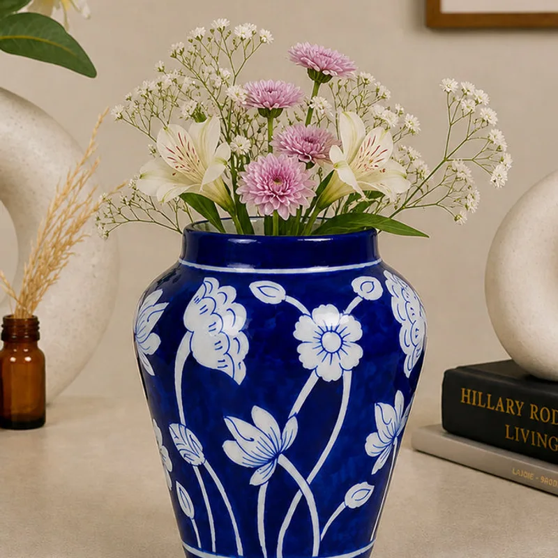Blue Pottery Handiya Flower Vase — Neerja International (Jaipur blue pottery)