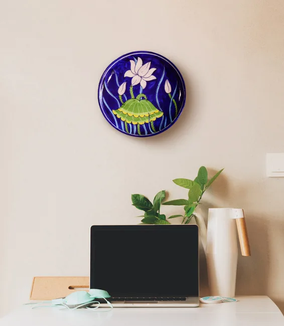 Blue Pottery Blue Lotus Floral Wall Plate – 8 Inch — Blue Jaipur (blue pottery)