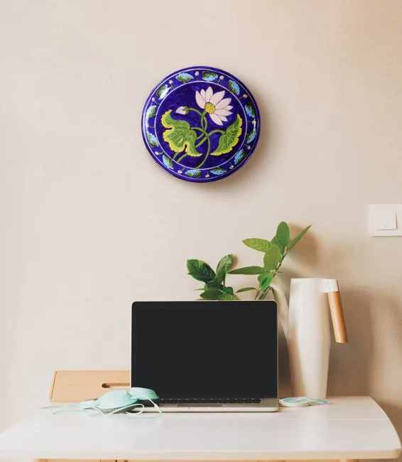 Blue Pottery Blue Lotus Flower Wall Plate – 10 Inch — Blue Jaipur (blue pottery)