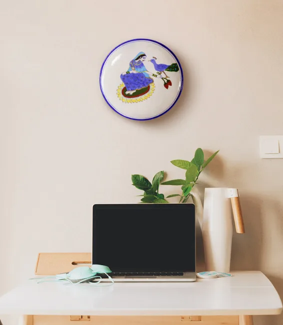 Blue Pottery Handcrafted Queen & Peacock Wall Plate – 10 Inch — Blue Jaipur (blue pottery)