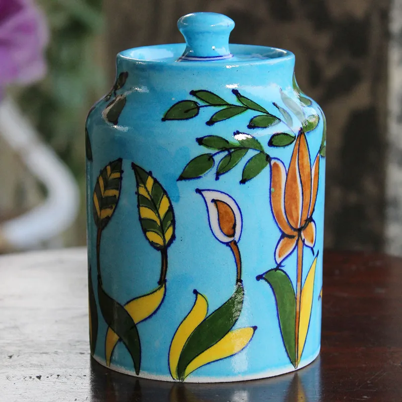 Blue Pottery Turquoise Grass Sugar/ Cookie Jar – 5.5 inch — Blue Jaipur (blue pottery)