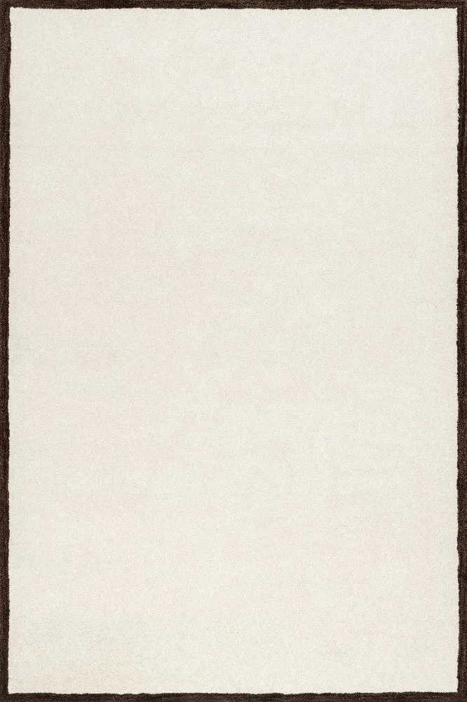 IVORY & BROWN BORDERED HAND TUFTED RUG — Imperial Knots (Bhadohi/Mirzapur)
