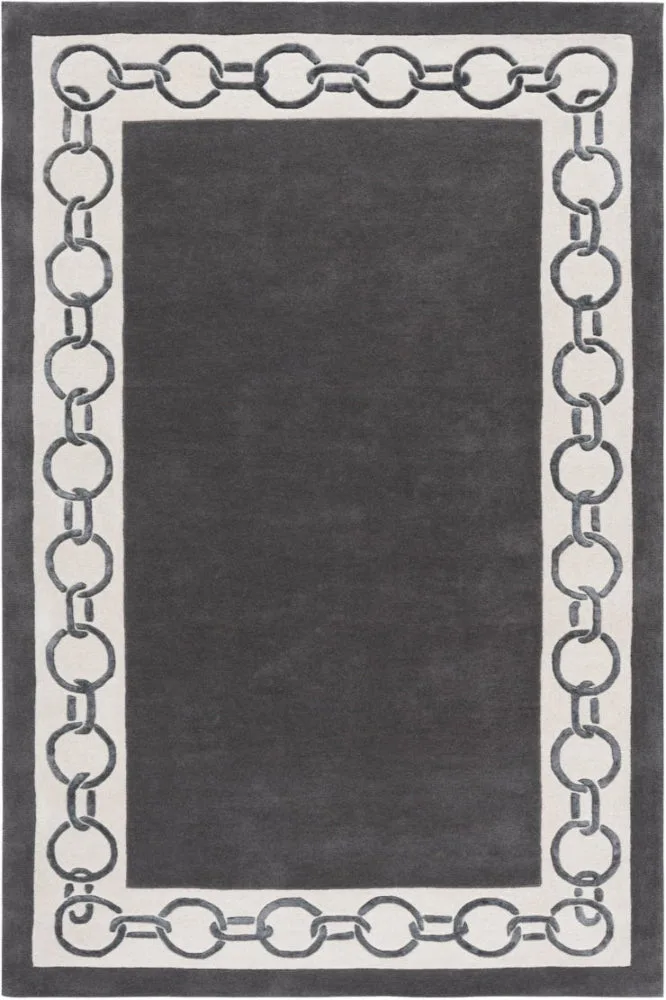 IVORY &  DARK GREY RING BORDERED HAND TUFTED RUG — Imperial Knots (Bhadohi/Mirzapur)