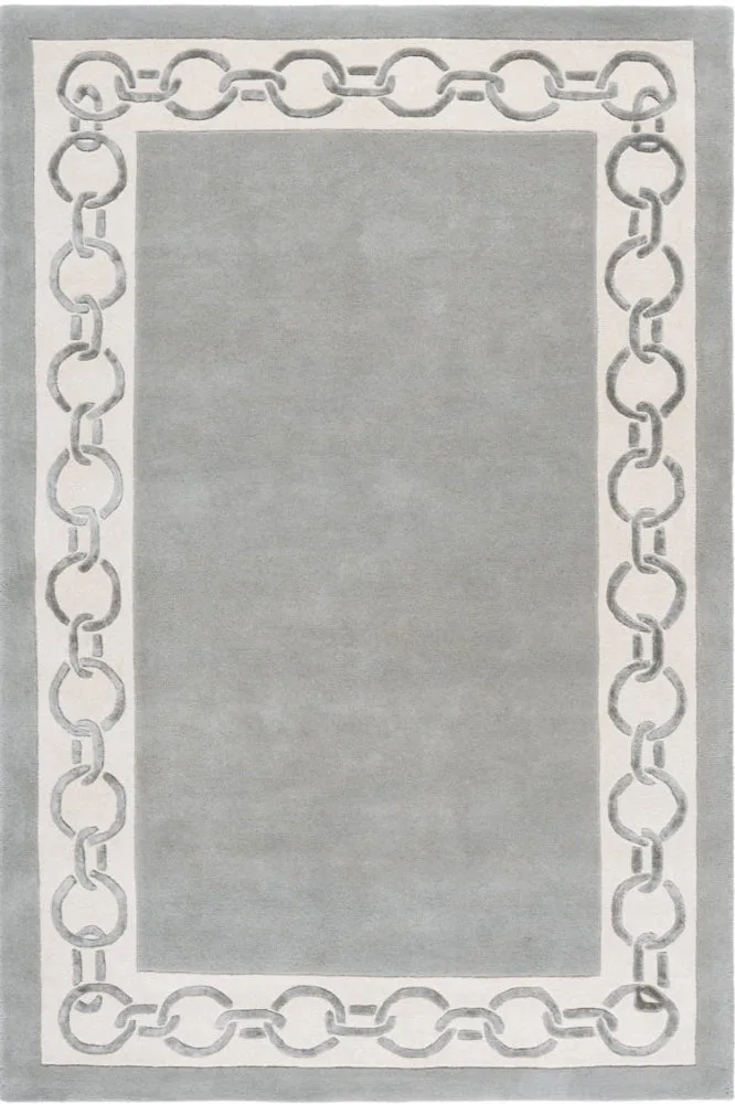 IVORY & GREY RING BORDERED HAND TUFTED RUG — Imperial Knots (Bhadohi/Mirzapur)