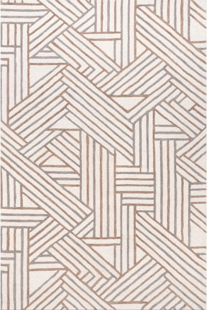 IVORY MULTICOLOR GEOMETRIC HAND TUFTED RUG — Imperial Knots (Bhadohi/Mirzapur)