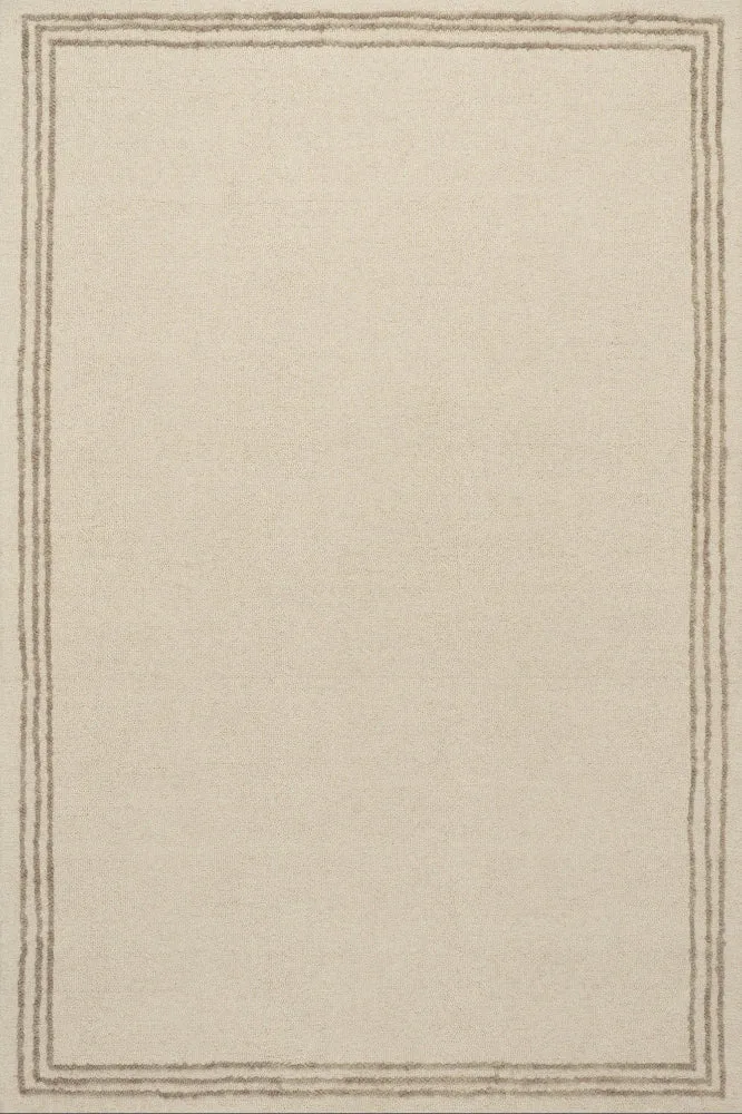 IVORY & TAUPE BORDER HAND TUFTED RUG — Imperial Knots (Bhadohi/Mirzapur)